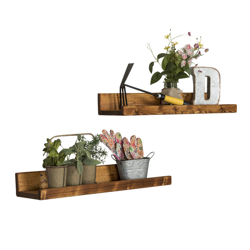 Gracie Oaks Benevides Shallow Rustic Luxe 2 Piece Wall Shelf Set